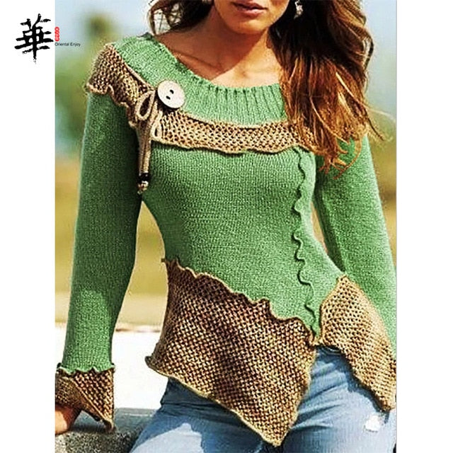 Vintage Autumn Women Sweater Jumper O-neck Long Sleeve Slim Laides Sweaters and Pullovers Winter Knitted Femme Tops