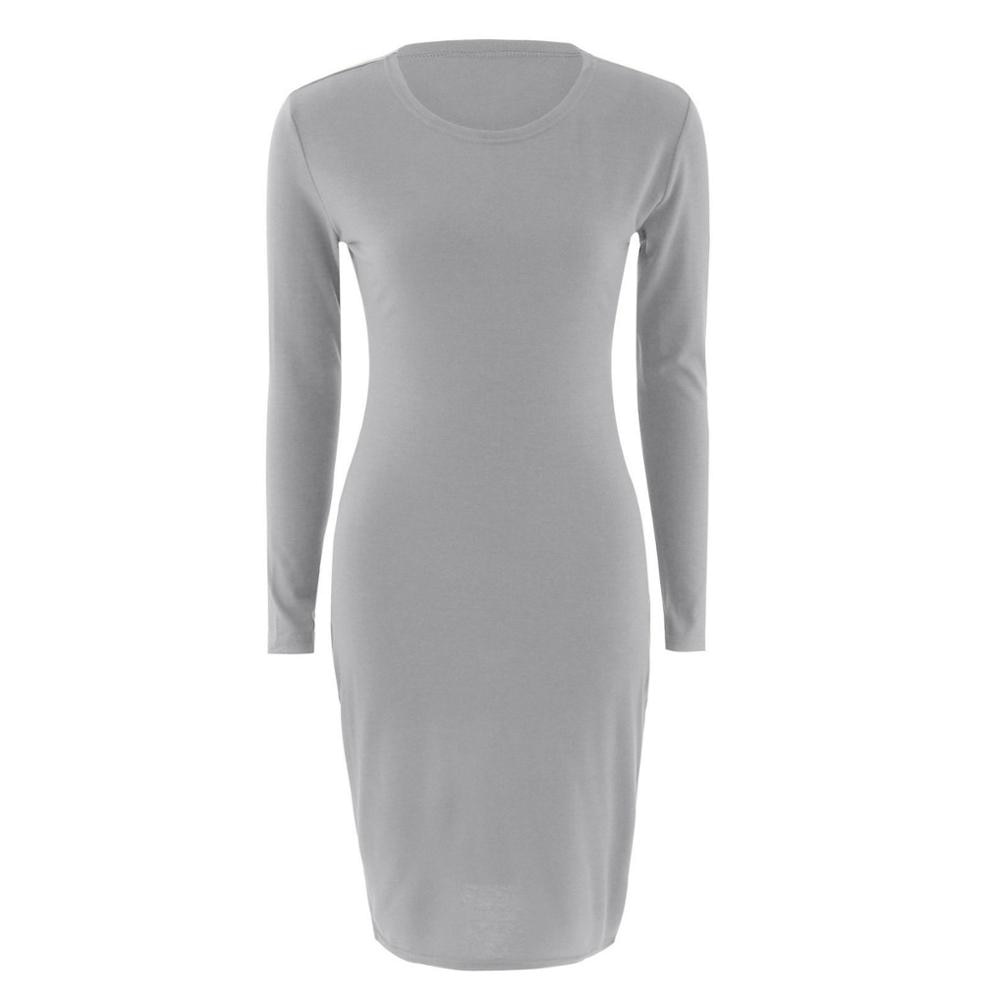2019 Autumn Hot Slim Bodycon Dress Women Solid Color Chic Party Dresses Casual Sleep Wear Inside Wear Vestidos Pencil Dress