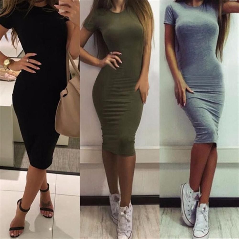 2019 Autumn Hot Slim Bodycon Dress Women Solid Color Chic Party Dresses Casual Sleep Wear Inside Wear Vestidos Pencil Dress