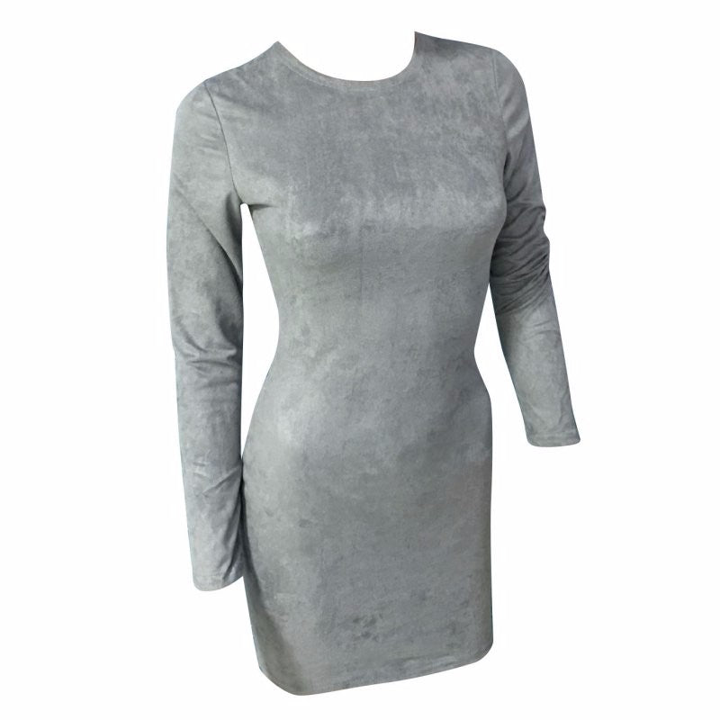 2019 Long Sleeve Slim Party Dress Sexy Club Brown Vestido Women Winter Dresses Kylie Jenner Skin Tight Faux Suede Bodycon Dress