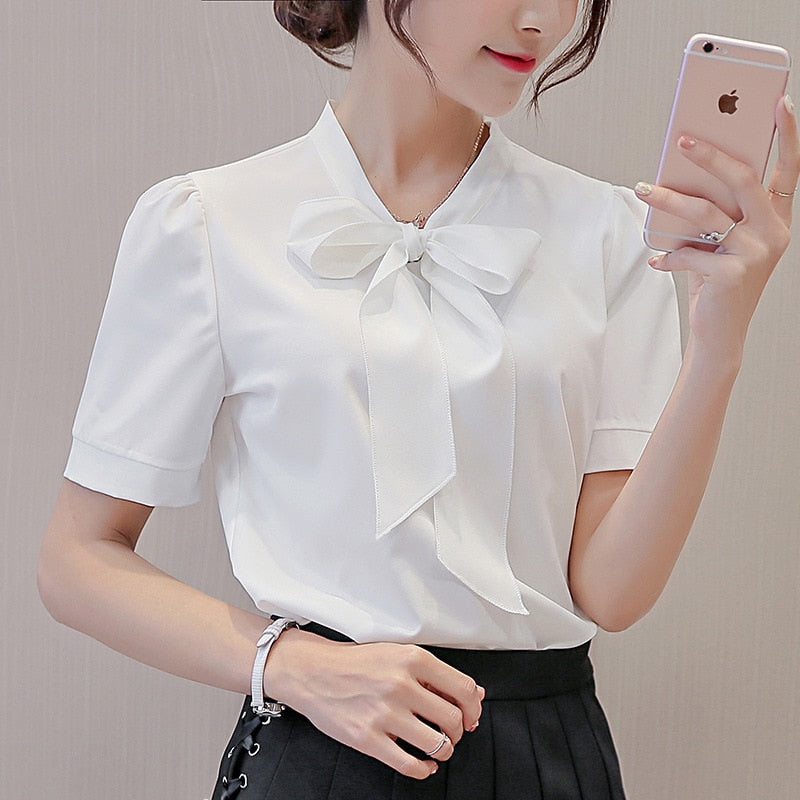 2019 Summer Women Short Sleeve Blouse Cross Borders Ladies Chiffon Shirt Korean style moda italiana mujer Female Clothing Gia
