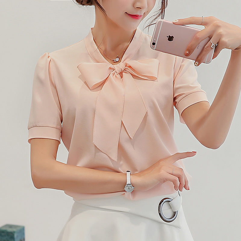 2019 Summer Women Short Sleeve Blouse Cross Borders Ladies Chiffon Shirt Korean style moda italiana mujer Female Clothing Gia