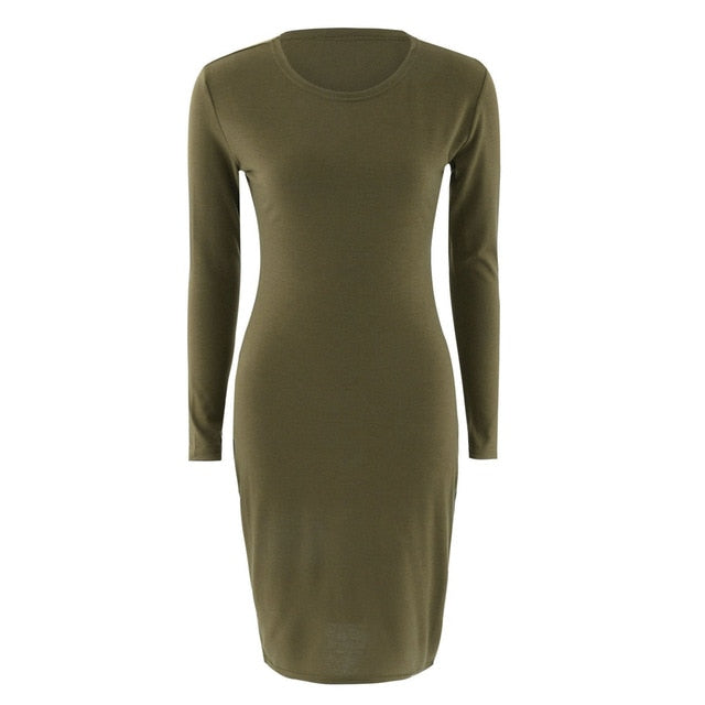 Autumn Spring Women Long Sleeve Dress Bodycon Sexy Slim Fit O-neck Casual Dresses SER88