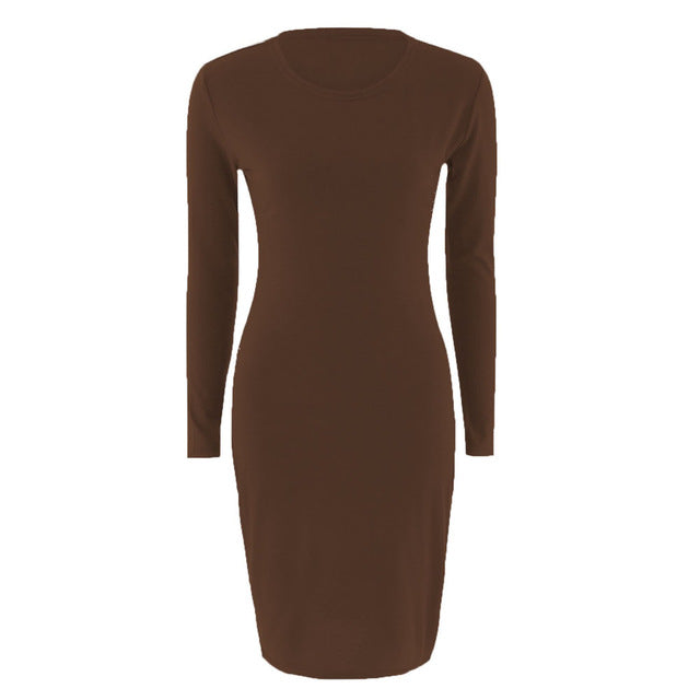Autumn Spring Women Long Sleeve Dress Bodycon Sexy Slim Fit O-neck Casual Dresses SER88