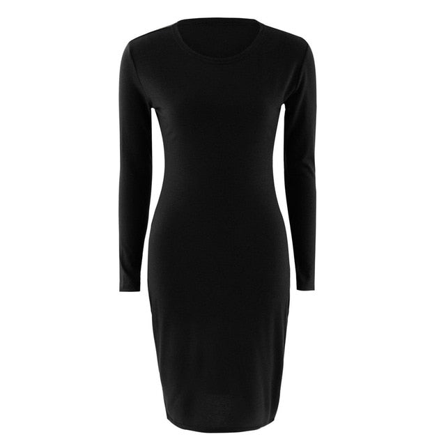 Autumn Spring Women Long Sleeve Dress Bodycon Sexy Slim Fit O-neck Casual Dresses SER88