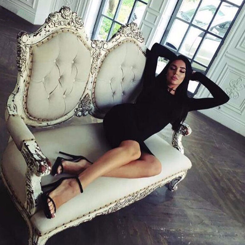 Autumn Spring Women Long Sleeve Dress Bodycon Sexy Slim Fit O-neck Casual Dresses SER88