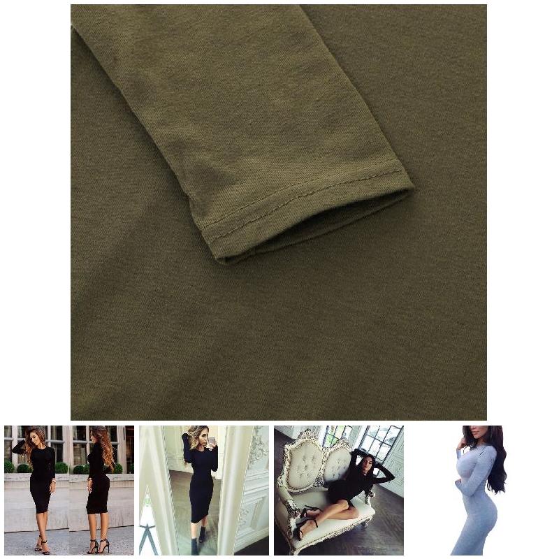 Autumn Spring Women Long Sleeve Dress Bodycon Sexy Slim Fit O-neck Casual Dresses SER88
