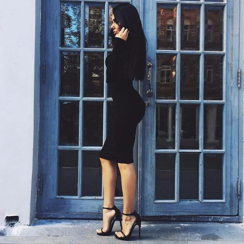 Autumn Spring Women Long Sleeve Dress Bodycon Sexy Slim Fit O-neck Casual Dresses SER88