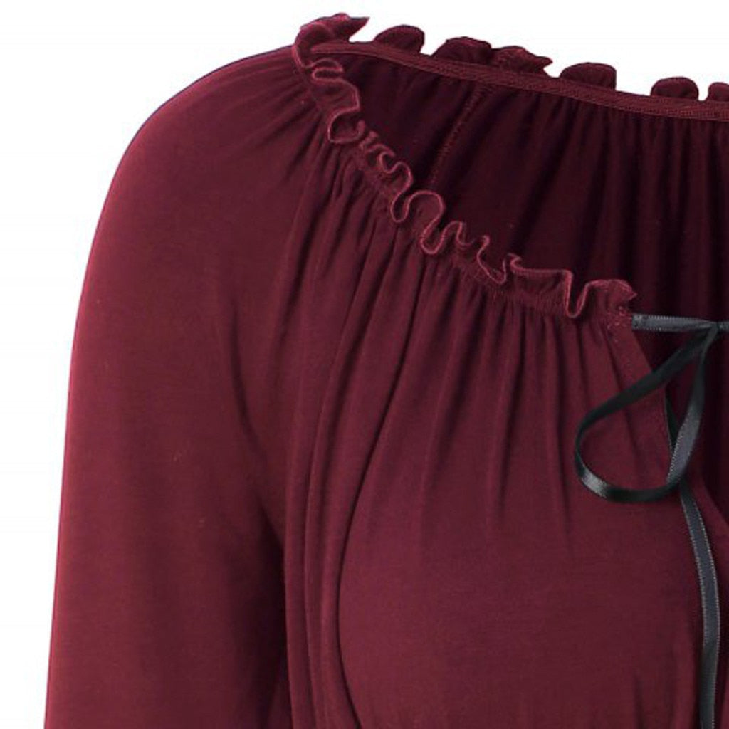 Fashion Bow Lace Up Blouse Bell Sleeve Casual Winter Ladies Tunic Bottom Tops Female Women Long Sleeve Shirt Blusas Pullover