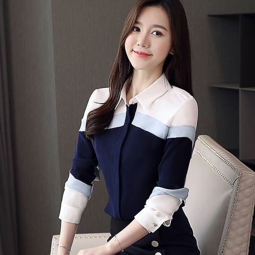 Fashion womens tops and blouses 2019 chiffon blouse shirts women tops long sleeve ladies tops button spliced office lady 5302 50