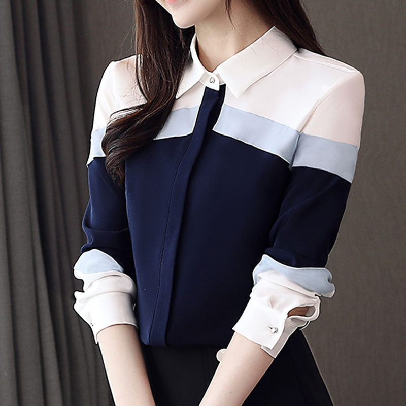 Fashion womens tops and blouses 2019 chiffon blouse shirts women tops long sleeve ladies tops button spliced office lady 5302 50