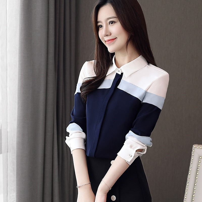 Fashion womens tops and blouses 2019 chiffon blouse shirts women tops long sleeve ladies tops button spliced office lady 5302 50
