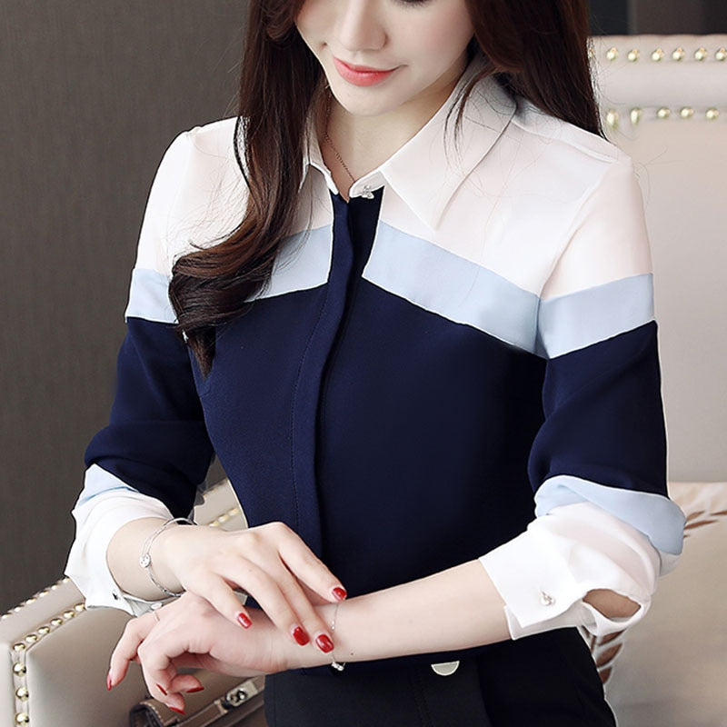 Fashion womens tops and blouses 2019 chiffon blouse shirts women tops long sleeve ladies tops button spliced office lady 5302 50