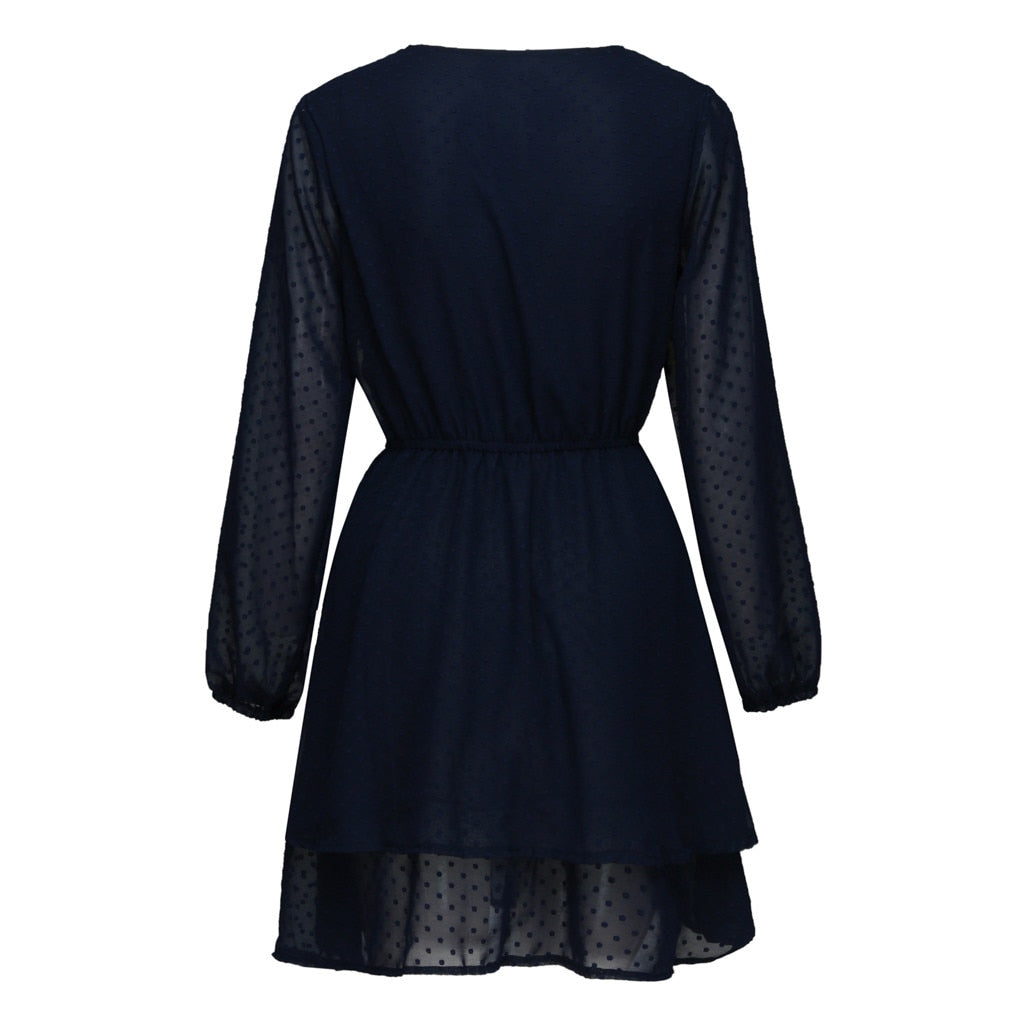 JAYCOSIN 2019 New Summer Women Dresses Sexy O-Neck Solid Cascading Full Lantern Sleeve Casual Mini Sundress For Beach 9042723
