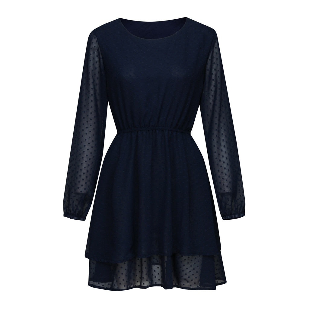 JAYCOSIN 2019 New Summer Women Dresses Sexy O-Neck Solid Cascading Full Lantern Sleeve Casual Mini Sundress For Beach 9042723