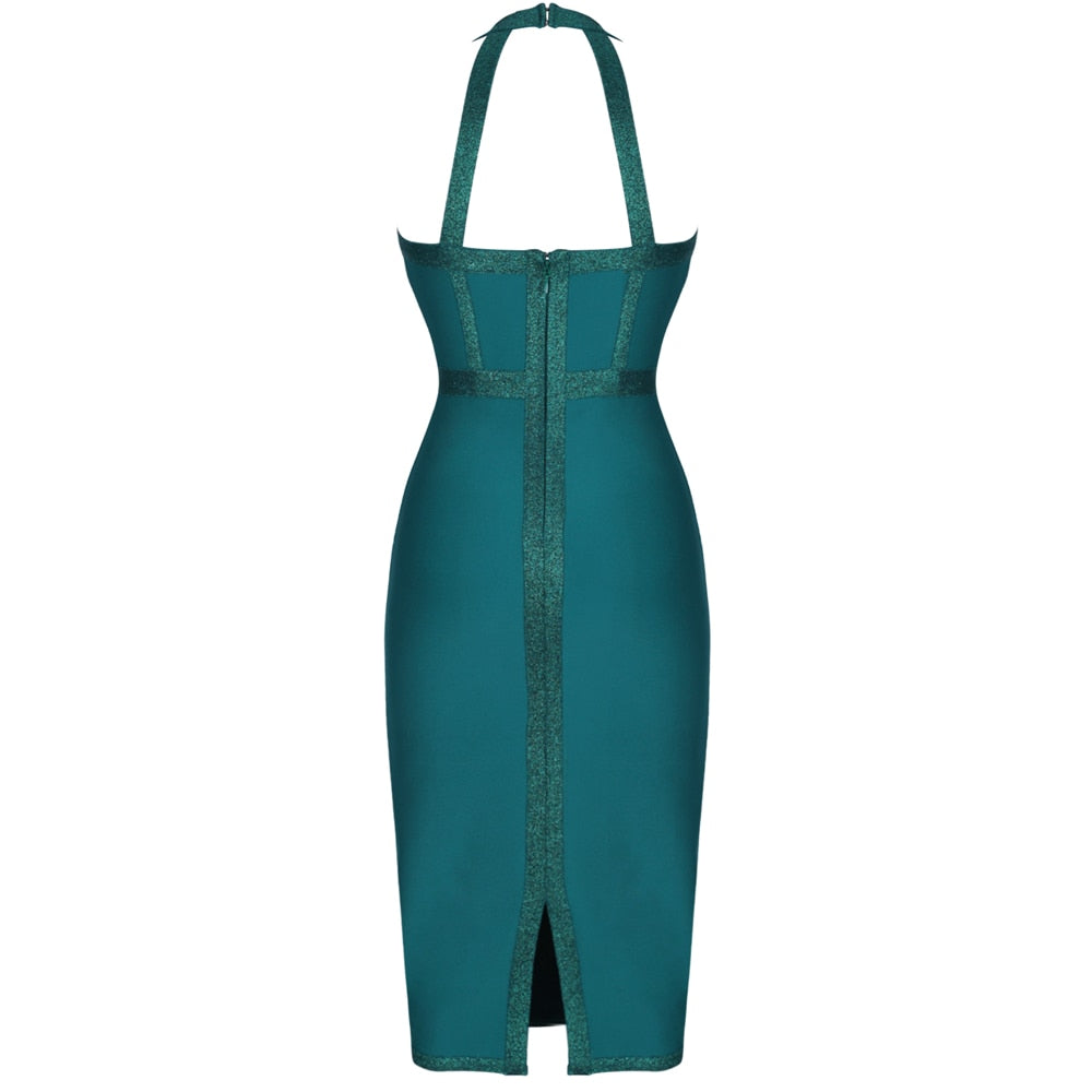 Ocstrade Green Bandage Dress 2020 Women Fashion Halter Backless Sexy Bandage Dress Bodycon Celebrity Evening Club Party Dress