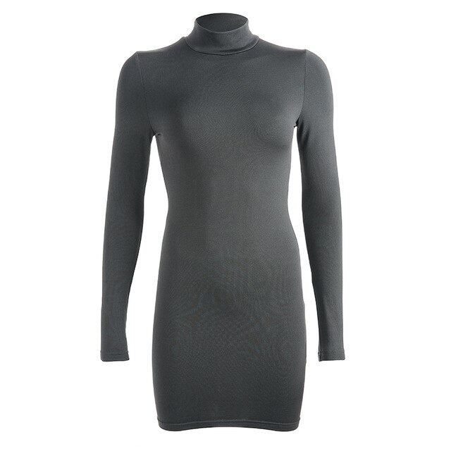 Rapwriter Sexy Solid Color Turtleneck Skinny Mini Dress Women 2018 Fall Winter Keep Warm Long Sleeve Slim Pencil Dress Vestidos