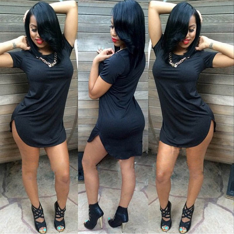 Sexy Women Tops  Party dress-shirt Short Sleeve Side Slit Casual T Shirt for womenL Short Dress Female summer Mini Dress vestido