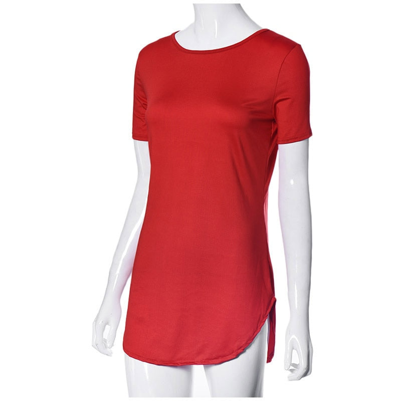 Sexy Women Tops  Party dress-shirt Short Sleeve Side Slit Casual T Shirt for womenL Short Dress Female summer Mini Dress vestido