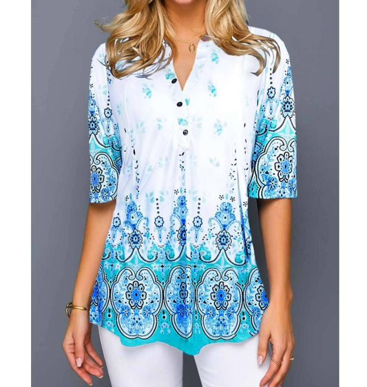 Shirt Fashion 2020 Large Size Tops Women  Casual V Neck Shirt Ladies Blouse Loose Floral Print Tunic Shirt