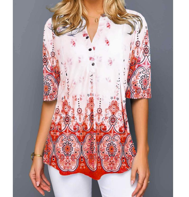 Shirt Fashion 2020 Large Size Tops Women  Casual V Neck Shirt Ladies Blouse Loose Floral Print Tunic Shirt