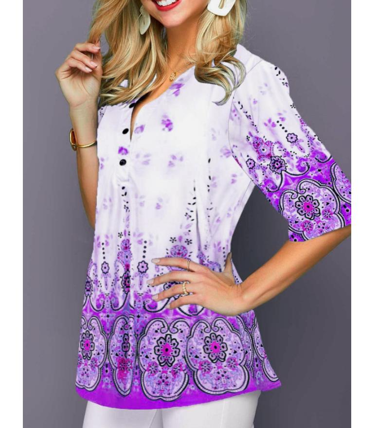 Shirt Fashion 2020 Large Size Tops Women  Casual V Neck Shirt Ladies Blouse Loose Floral Print Tunic Shirt