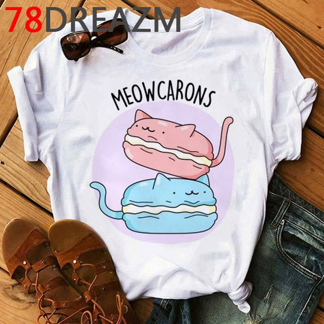 Summer Top Funny Cat T Shirt Women Kawaii Kittens T-shirt Plus Size Women Cute Graphic Tees Unisex Oversized Tee Shirt Female