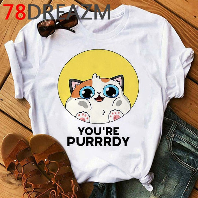 Summer Top Funny Cat T Shirt Women Kawaii Kittens T-shirt Plus Size Women Cute Graphic Tees Unisex Oversized Tee Shirt Female