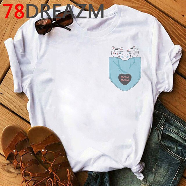Summer Top Funny Cat T Shirt Women Kawaii Kittens T-shirt Plus Size Women Cute Graphic Tees Unisex Oversized Tee Shirt Female