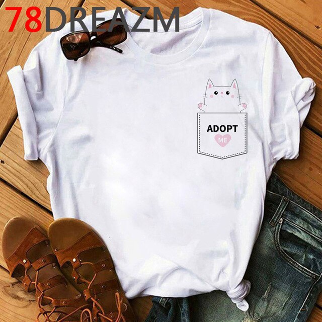 Summer Top Funny Cat T Shirt Women Kawaii Kittens T-shirt Plus Size Women Cute Graphic Tees Unisex Oversized Tee Shirt Female