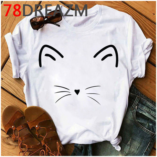Summer Top Funny Cat T Shirt Women Kawaii Kittens T-shirt Plus Size Women Cute Graphic Tees Unisex Oversized Tee Shirt Female