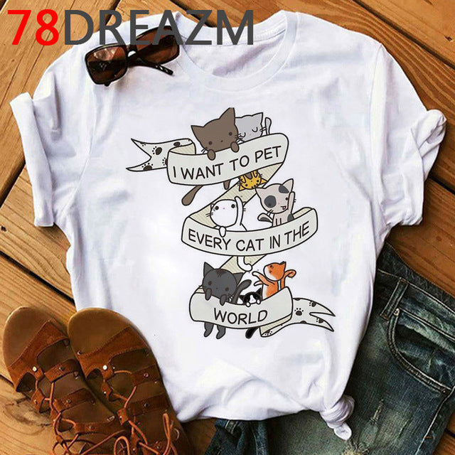 Summer Top Funny Cat T Shirt Women Kawaii Kittens T-shirt Plus Size Women Cute Graphic Tees Unisex Oversized Tee Shirt Female