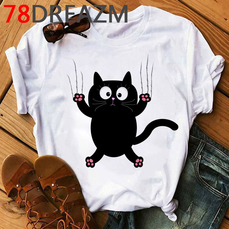 Summer Top Funny Cat T Shirt Women Kawaii Kittens T-shirt Plus Size Women Cute Graphic Tees Unisex Oversized Tee Shirt Female