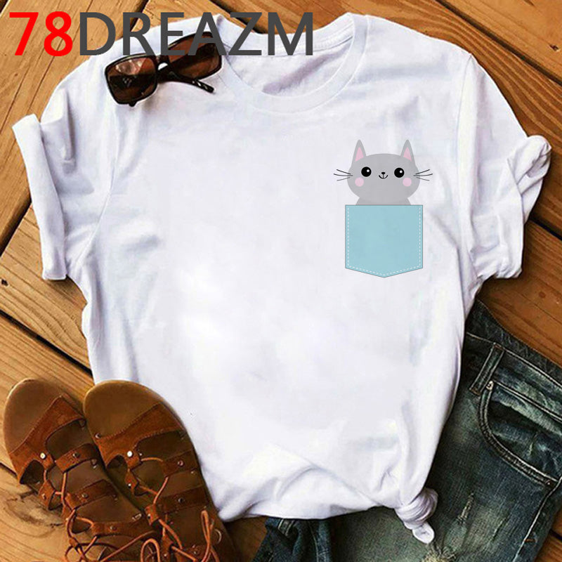 Summer Top Funny Cat T Shirt Women Kawaii Kittens T-shirt Plus Size Women Cute Graphic Tees Unisex Oversized Tee Shirt Female