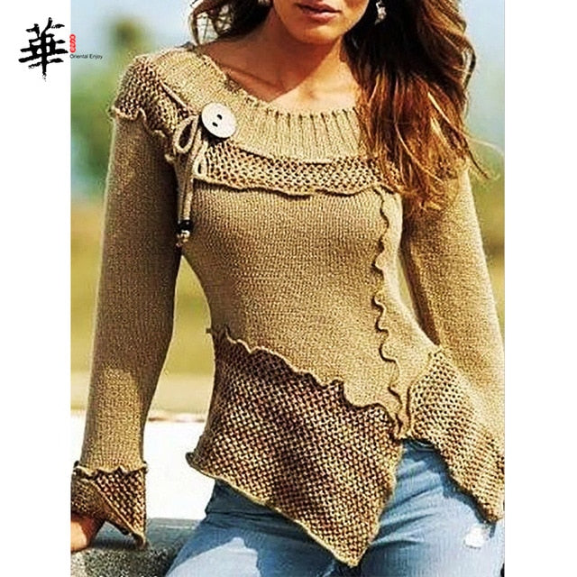 Vintage Autumn Women Sweater Jumper O-neck Long Sleeve Slim Laides Sweaters and Pullovers Winter Knitted Femme Tops