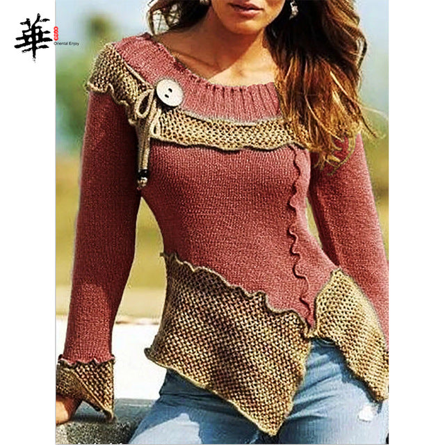 Vintage Autumn Women Sweater Jumper O-neck Long Sleeve Slim Laides Sweaters and Pullovers Winter Knitted Femme Tops