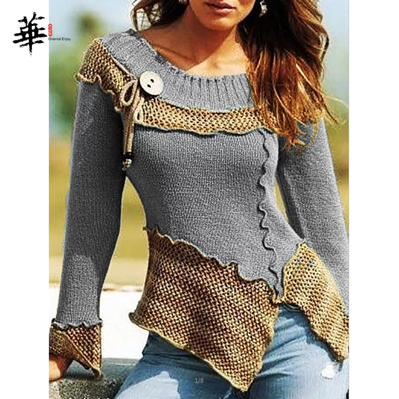 Vintage Autumn Women Sweater Jumper O-neck Long Sleeve Slim Laides Sweaters and Pullovers Winter Knitted Femme Tops