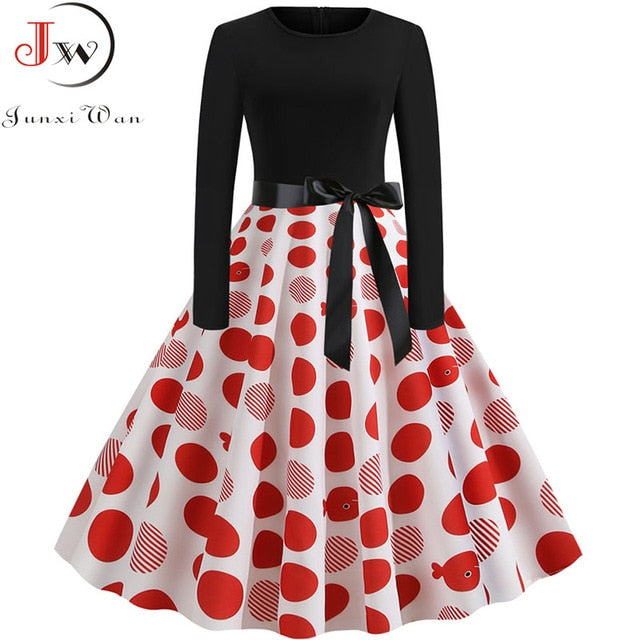 Women Long Sleeve Plaid Print Winter Dress Casual Black Patchwork Vintage Rockabilly Dress Robe Slim Elegant Party vestidos