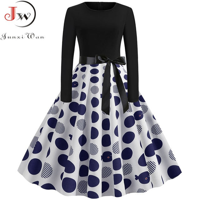 Women Long Sleeve Plaid Print Winter Dress Casual Black Patchwork Vintage Rockabilly Dress Robe Slim Elegant Party vestidos
