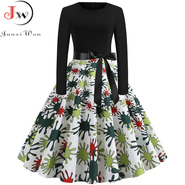 Women Long Sleeve Plaid Print Winter Dress Casual Black Patchwork Vintage Rockabilly Dress Robe Slim Elegant Party vestidos