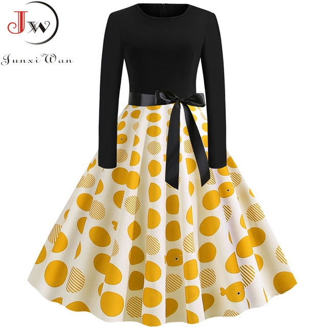 Women Long Sleeve Plaid Print Winter Dress Casual Black Patchwork Vintage Rockabilly Dress Robe Slim Elegant Party vestidos