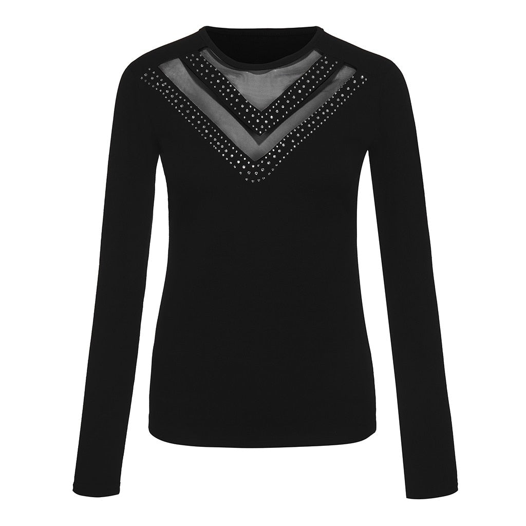 Women's Blouse Fashion Long Sleeve Solid Simple Clothing New Fashion Tops Shirt Elegant Slim Diamond Ladies 829