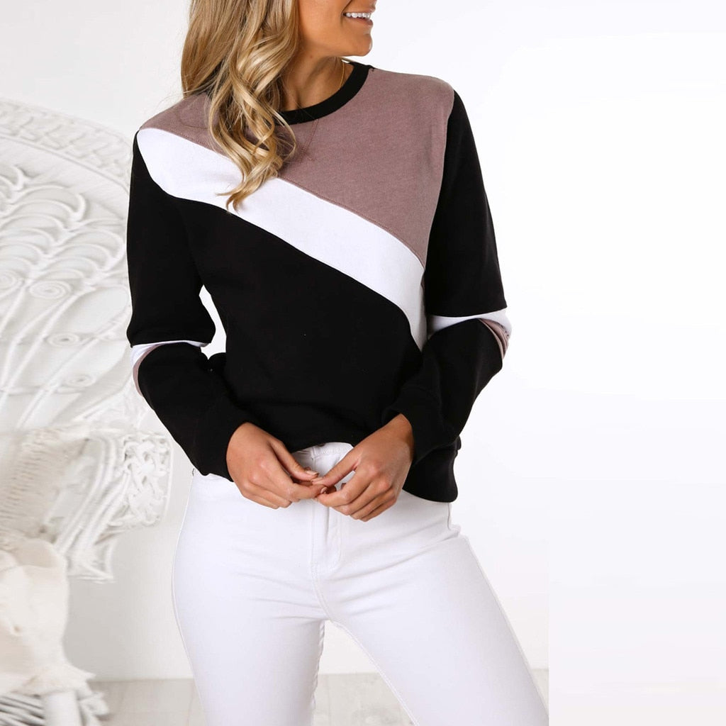 Womens Autumn Blouse Womens Fashion Casual Patchwork Long Sleeve Top Blouse Winter High Quality Blouses Girl 731