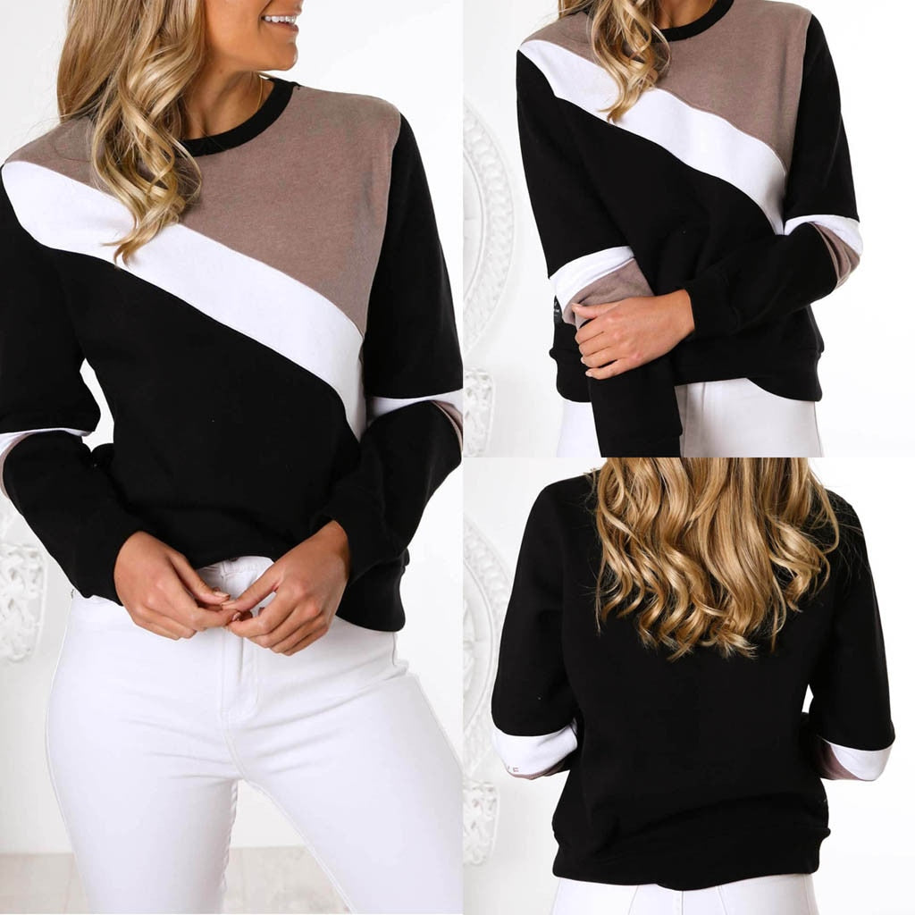 Womens Autumn Blouse Womens Fashion Casual Patchwork Long Sleeve Top Blouse Winter High Quality Blouses Girl 731