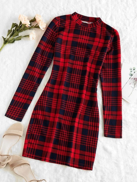 ZAFUL Plaid Dress Women Vintage Houndstooth Bodycon Sexy Mini Dress 2019 Winter Office Ladies Elegant Sheath Skinny Dress Femme