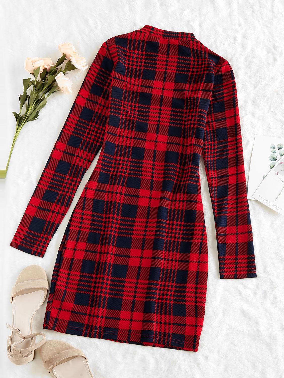 ZAFUL Plaid Dress Women Vintage Houndstooth Bodycon Sexy Mini Dress 2019 Winter Office Ladies Elegant Sheath Skinny Dress Femme