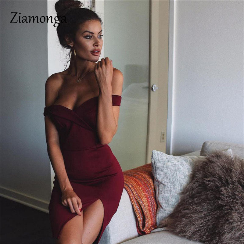 Ziamonga Women Autumn Dress 2017 Winter Black Red Off Shoulder Backless Tunic Party Dress Sexy Robe Femme Bodycon Bandage Dress