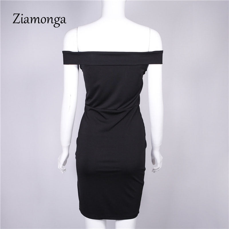 Ziamonga Women Autumn Dress 2017 Winter Black Red Off Shoulder Backless Tunic Party Dress Sexy Robe Femme Bodycon Bandage Dress