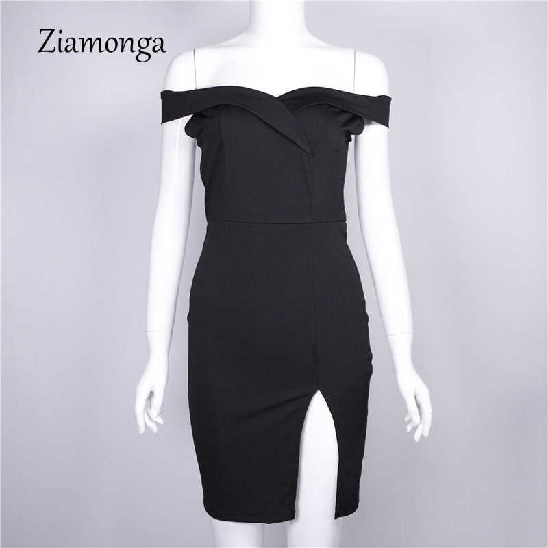 Ziamonga Women Autumn Dress 2017 Winter Black Red Off Shoulder Backless Tunic Party Dress Sexy Robe Femme Bodycon Bandage Dress